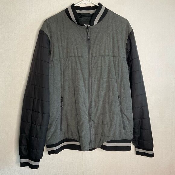 The North Face Mens‎ Large Gray Bomber Insulated Liner Straps Quilted Jacket - Picture 1 of 11